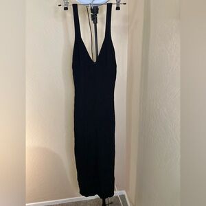 Guess Sleeveless V-Neck Black Ribbed Midi Tank Dress